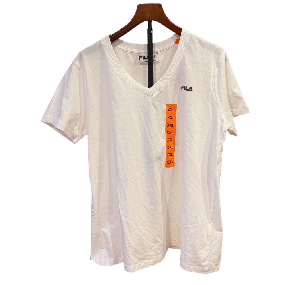 NWT‎ Fila Womens V-Neck Short Sleeve Logo T-Shirt White XXL New With Tags Cotton